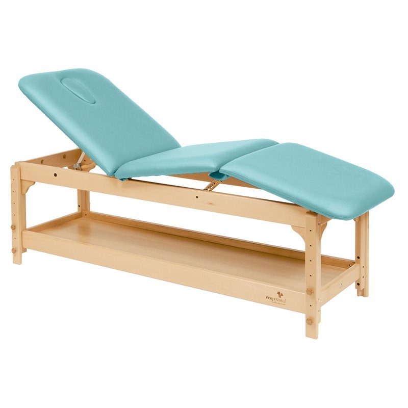 Stationär brits / massagebord – 3-delad med träbas – Justerbar – Förvaring