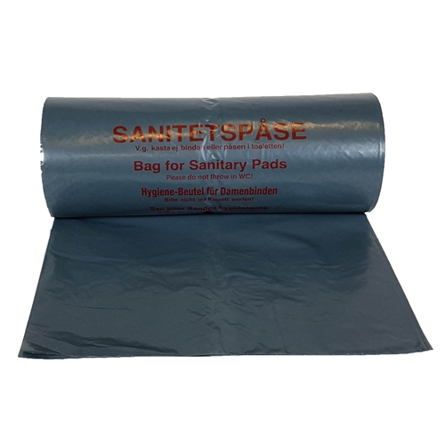 Sanitetspåse LDPE med tryck – 170/150x410mm 20my grå – 100 st