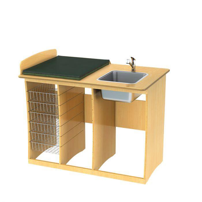 Skötbord – BJÖRK (dyna ingår) – 1200 mm, tvättho höger inkl. blandare