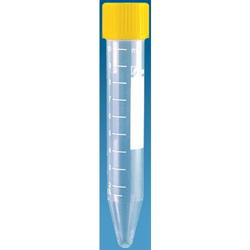 Rör konisk botten med skruvlock gult – 10ml D16xH100mm PP sterilt – 100 st
