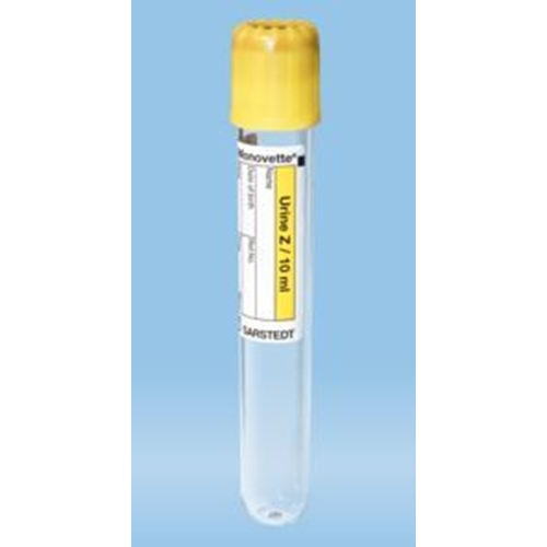 Vakuumrör plast V-MonovetteUrin – 10ml rund botten gul – 50 st