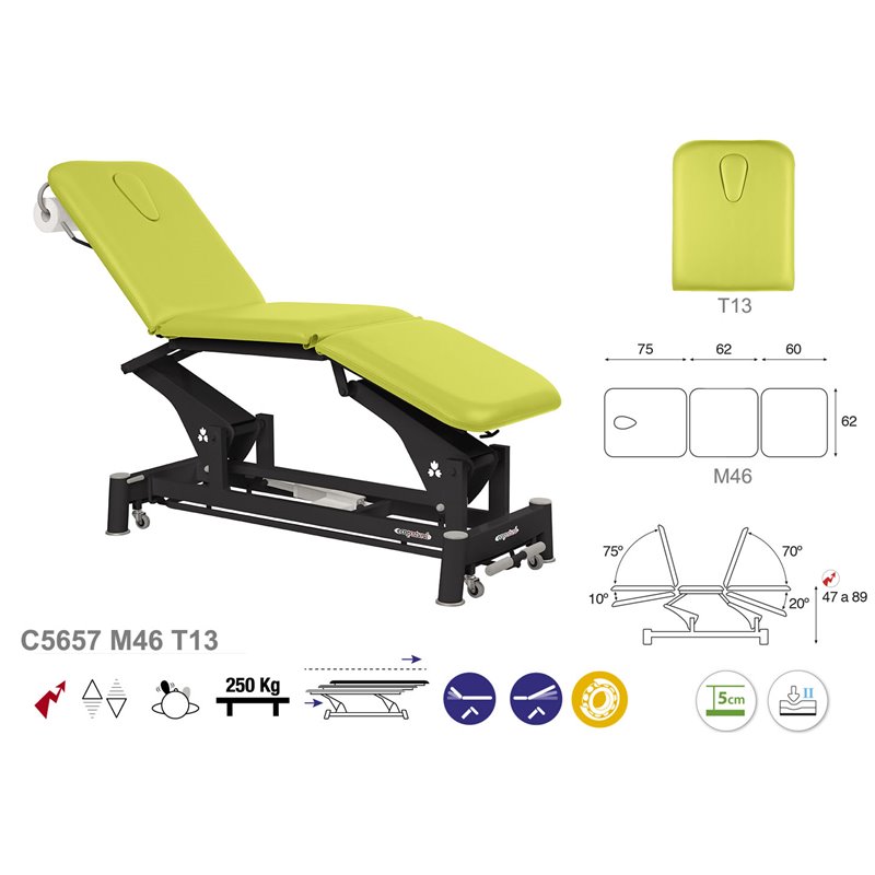 Elektrisk 3-delad behandlingsbänk med svart underrede – 62cm Elektrisk 3-delad behandlingsbänk med svart underrede – 62cm
