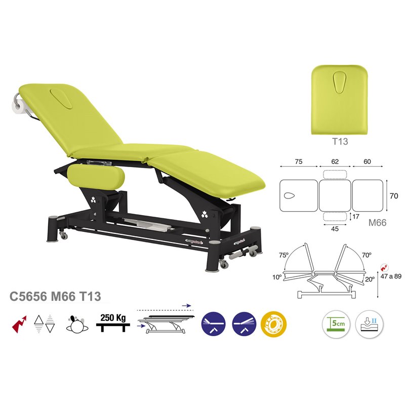 Elektrisk 3-delad behandlingsbänk med armstöd och svart underrede – 70cm Elektrisk 3-delad behandlingsbänk med armstöd och svart underrede – 70cm