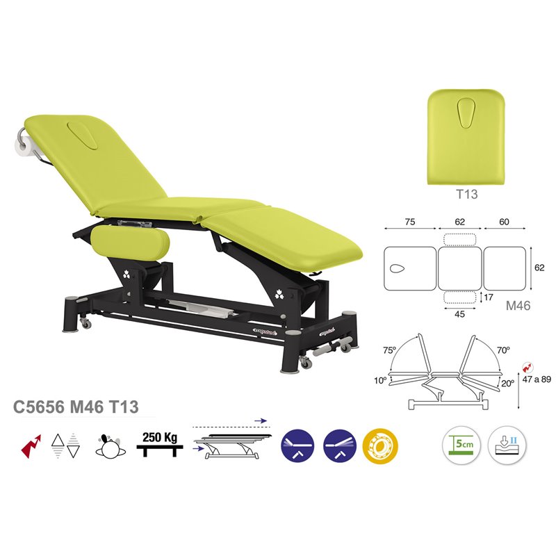 Elektrisk 3-delad behandlingsbänk med armstöd och svart underrede – 62cm Elektrisk 3-delad behandlingsbänk med armstöd och svart underrede – 62cm