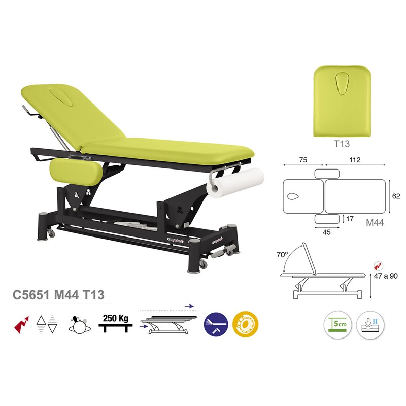 Elektrisk 2-delad behandlingsbänk med armstöd och svart underrede – 62cm Elektrisk 2-delad behandlingsbänk med armstöd och svart underrede – 62cm