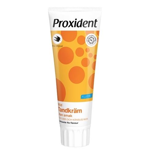 Tandkräm Proxident utan smak – 75ml torr känslig mun m fluor – 8 st