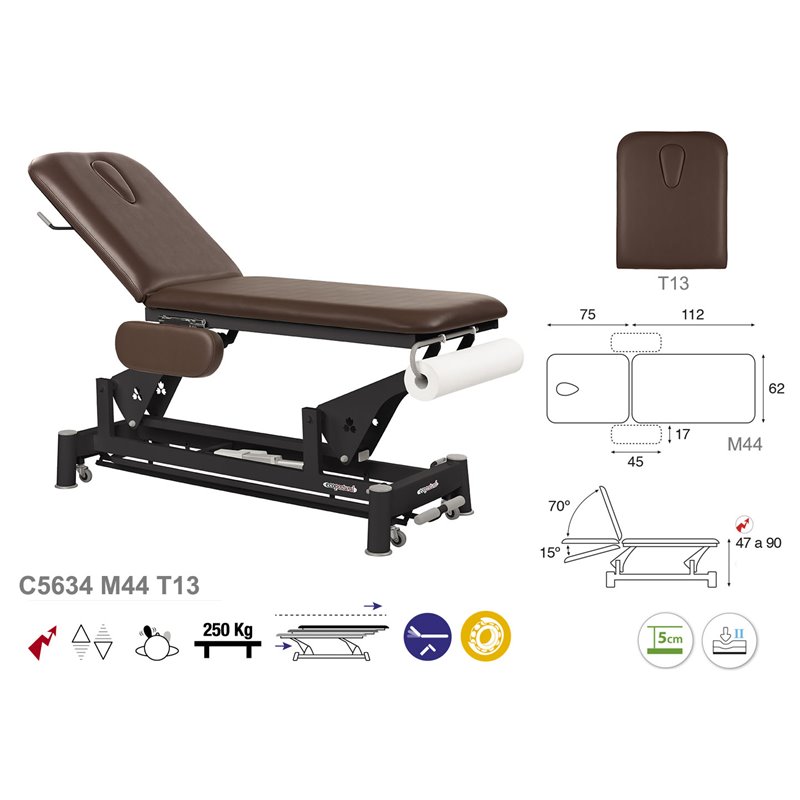 Elektrisk 2-delad undersökningsbänk med armstöd och svart underrede – 62cm Elektrisk 2-delad undersökningsbänk med armstöd och svart underrede – 62cm