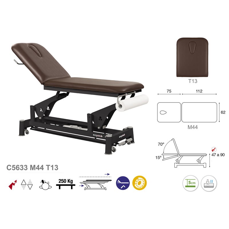 Elektrisk 2-delad undersökningsbänk med svart underrede – 62cm