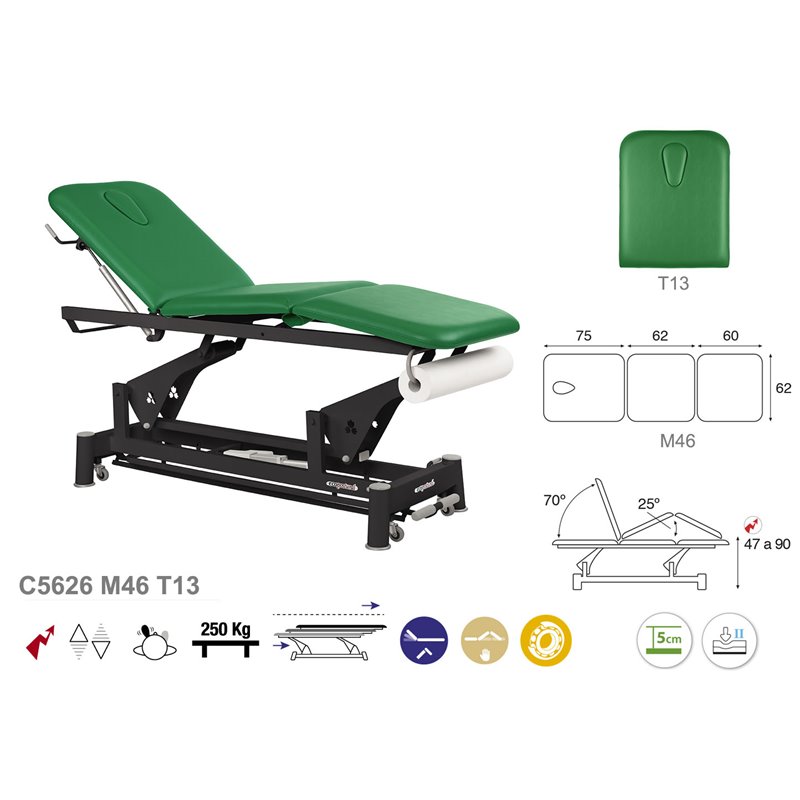 Elektrisk 3-delad behandlingsbänk med Britspappershållare och svart underrede – 62cm Elektrisk 3-delad behandlingsbänk med Britspappershållare och svart underrede – 62cm