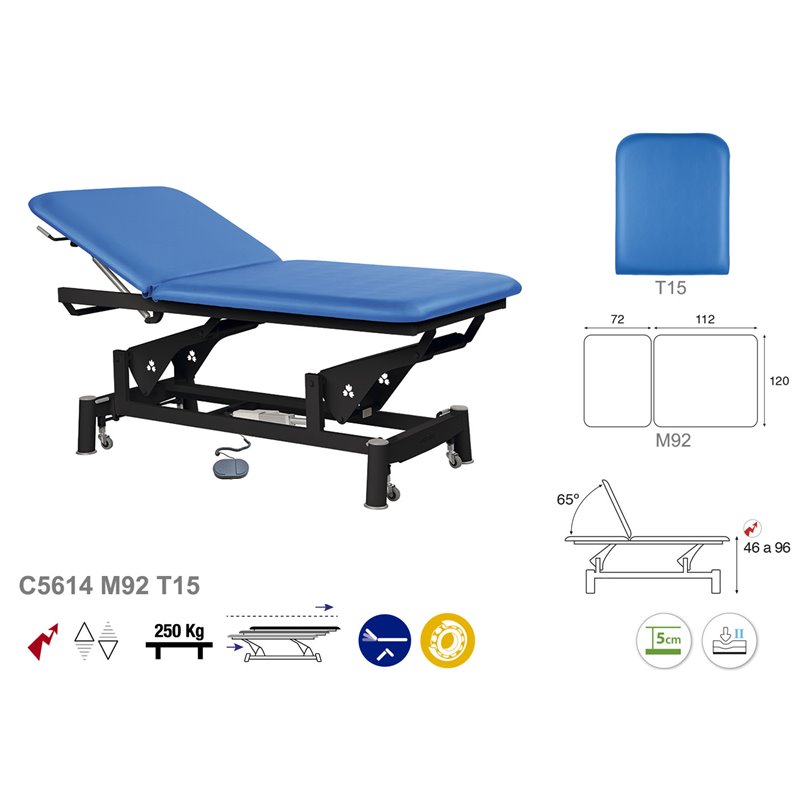 Elektrisk 2-delad bobath brits med svart underrede – 120x185cm