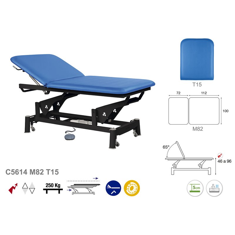 Elektrisk 2-delad bobath brits med svart underrede – 100x185cm