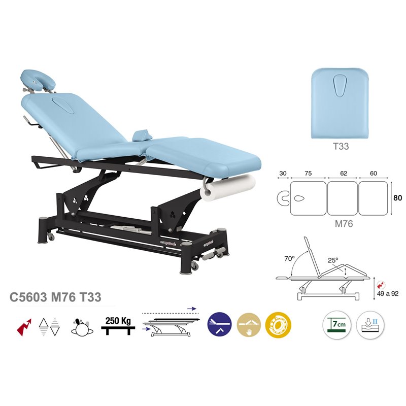 Elektrisk 3-delad behandlingsbänk med ansiktsstöd och svart underrede – 80cm Elektrisk 3-delad behandlingsbänk med ansiktsstöd och svart underrede – 80cm