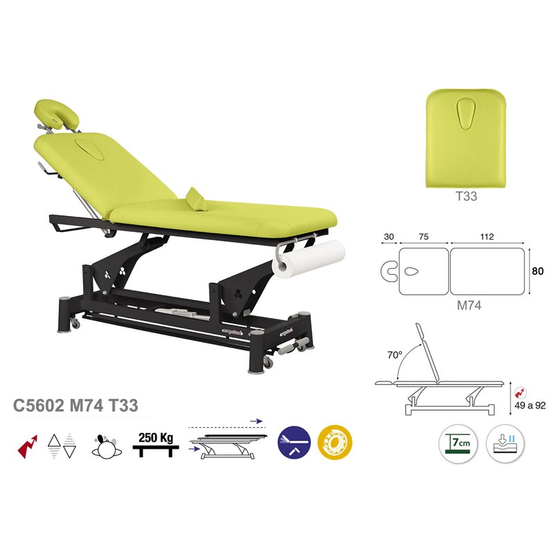Elektrisk 2-delad behandlingsbänk med ansiktsstöd och svart underrede – 80cm