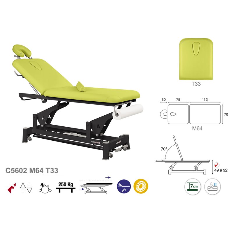 Elektrisk 2-delad behandlingsbänk med ansiktsstöd och svart underrede – 70cm