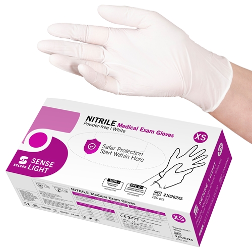 Handske us nitril Selefa pf – XS SENSE LIGHT vit AQL 1,5 – 200 st