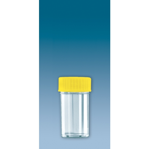 Burk plast med skruvlock gult – 25ml PS gult – 50 st