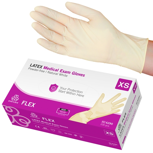 Handske us latex evercare – XS FLEX puderfri – 100 st