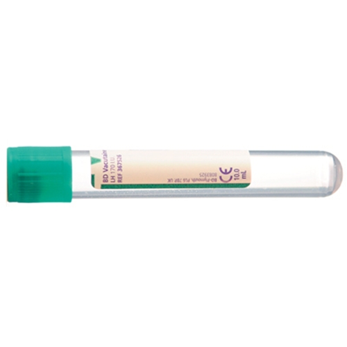 Vakuumrör BD Vacutainer pappersetikett – 10ml Li-Heparin grön – 100 st