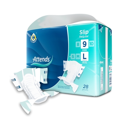 Inkontinensskydd allt-i-ett – Attends Slip 9 Regular L – 112 st