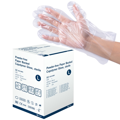 Handske us plast Selefa – large uppfodrade sterila – 100 st