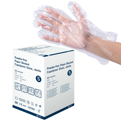 Handske us plast Selefa – small uppfodrade sterila – 100 st
