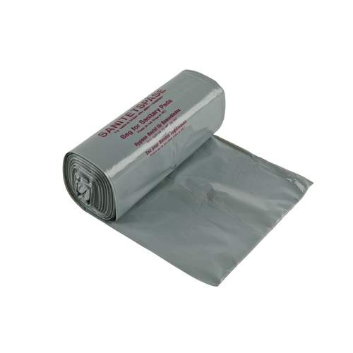 Sanitetspåse LLD-plast grå med tryck – 180/140x400mm 25my m tryck – 100 st