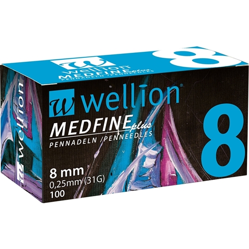Pennkanyl Wellion Medfine plus – 31 G (0,25mm) x 8mm ljusblå – 100 st