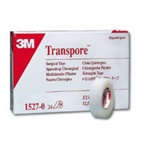 Häfta plast perforerad Transpore – 2,5cmx9,1m – 12 st