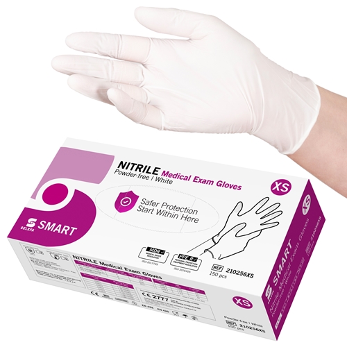 Handske us nitril Selefa pf – XS SMART vit AQL 1,5 – 150 st