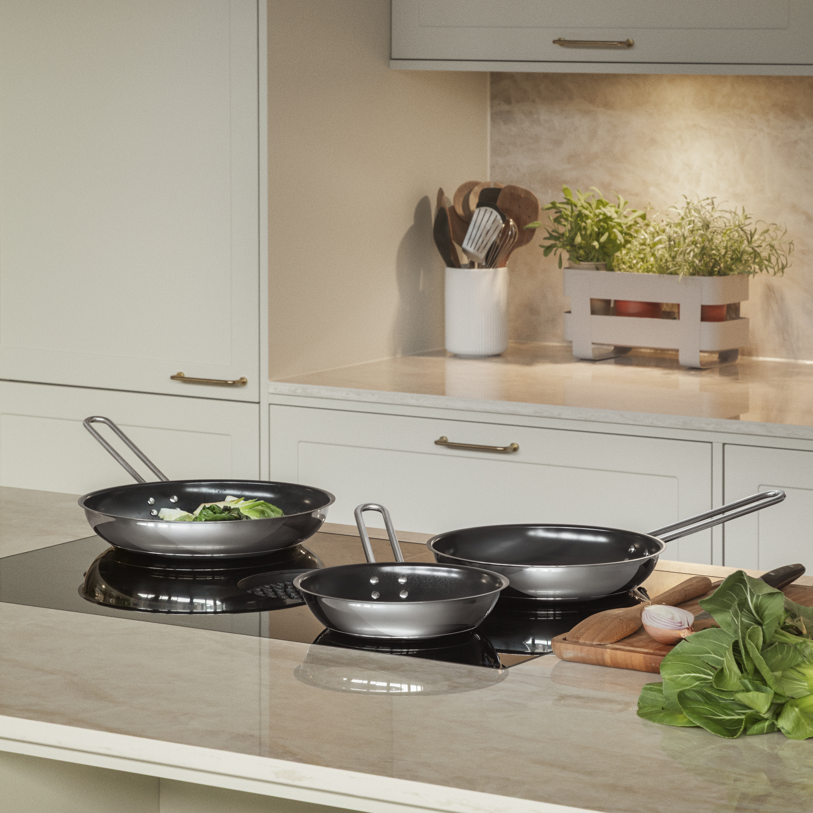 Stainless steel stekepanne - 24 cm - keramisk Slip-Let®-belegg