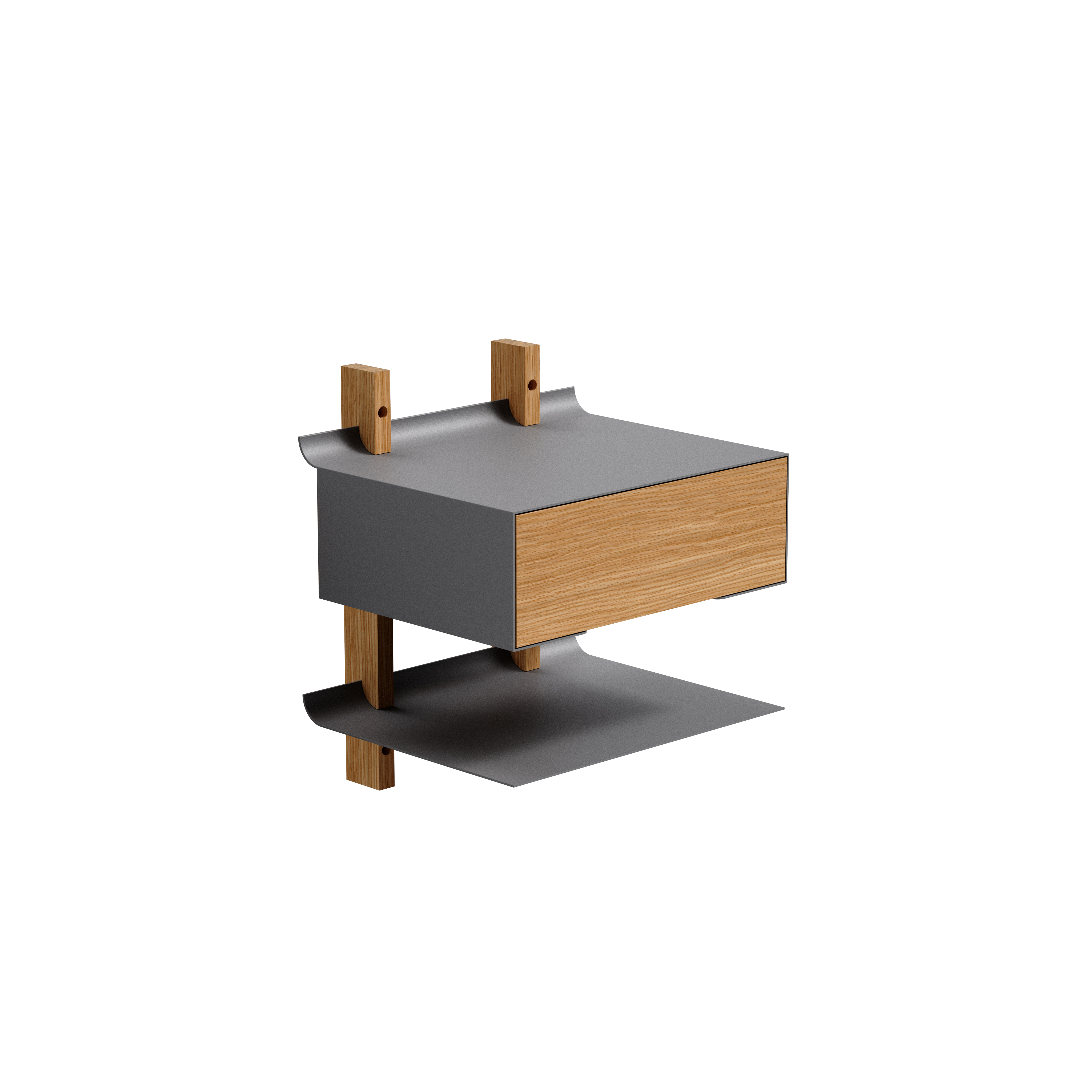 Smile Bedside Table Shelf - Oak/Grey