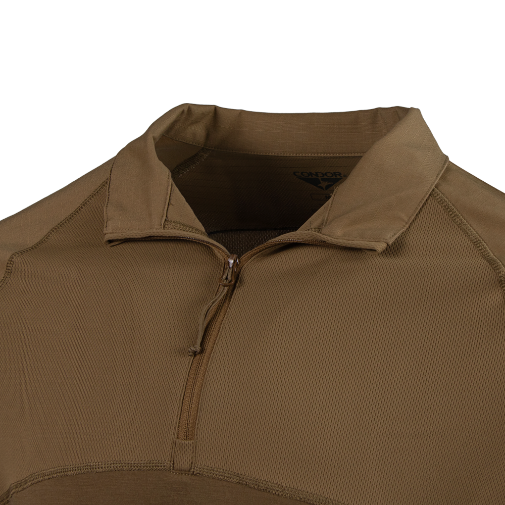 close up image of the collar on the short sleeve combat shirt