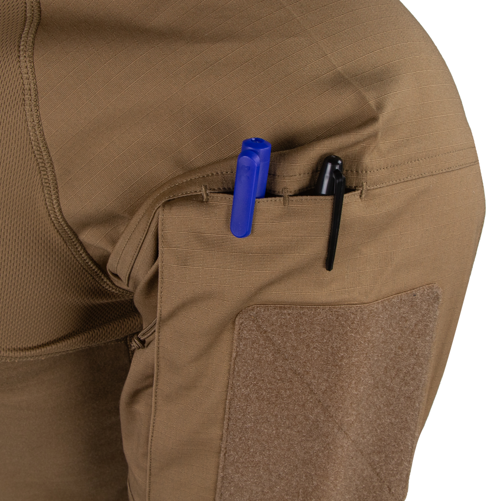 close up image of the pen pockets on the combat shirt sleeve