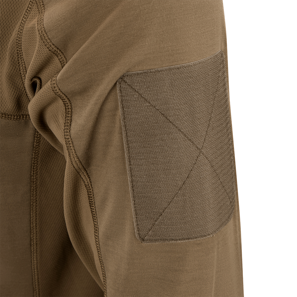 close up of the patch panel on the long sleeve battle top