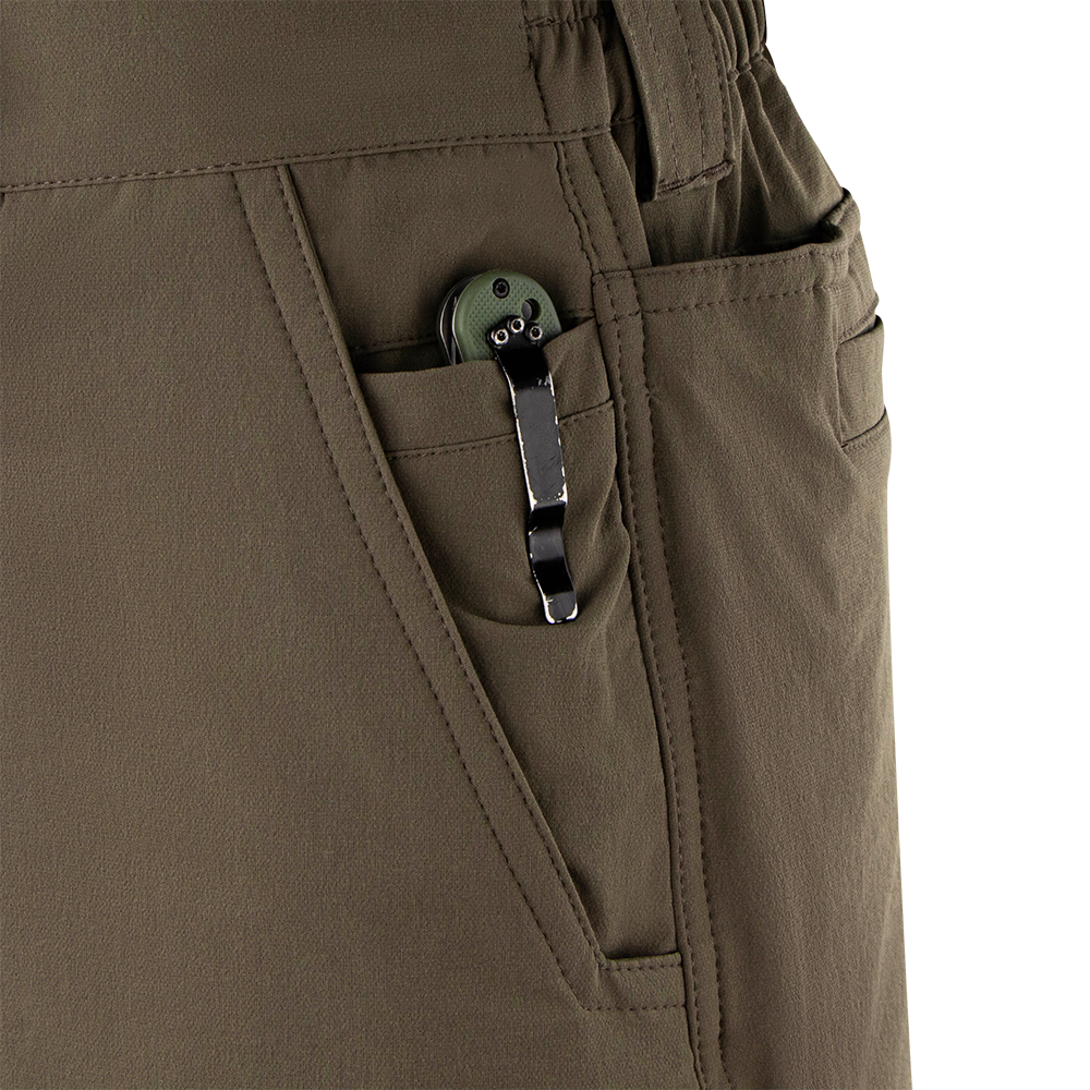 image of the pocket knife pocket within the front pocket of the maverick tactical shorts