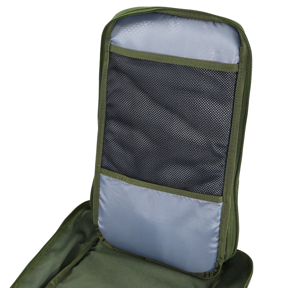 Mesh storage on the inner flap of the compact assault pack