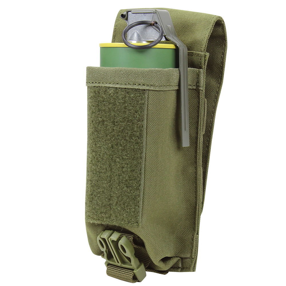 Image of a smoke grenade inside of the universal mag pouch