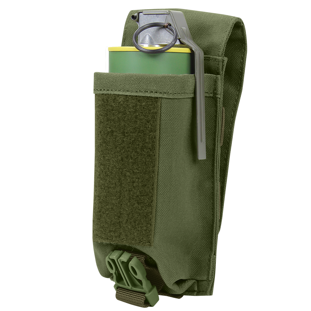 Image of a smoke grenade inside of the universal rifle mag pouch