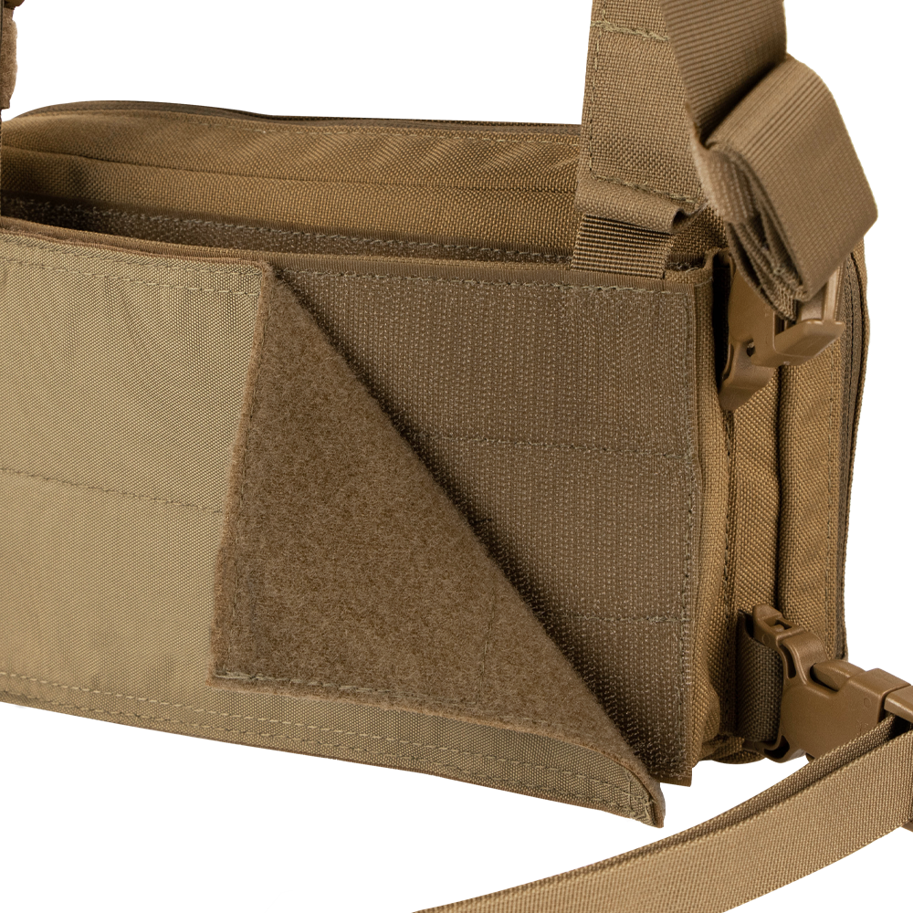 image of the back of the stowaway hook and panel backing that is made to attach other items or stick to a plate carrier or additional harness.