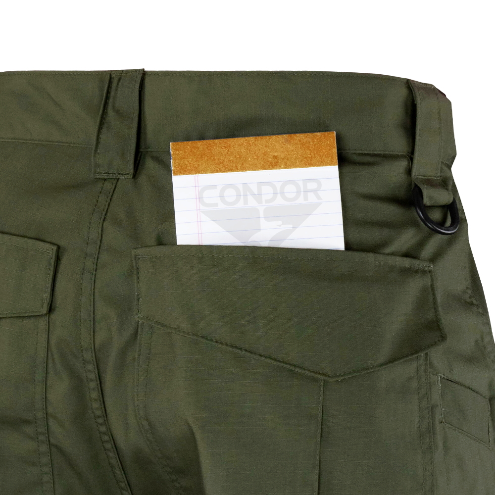 Close up of hidden back packet on the sentinel pants