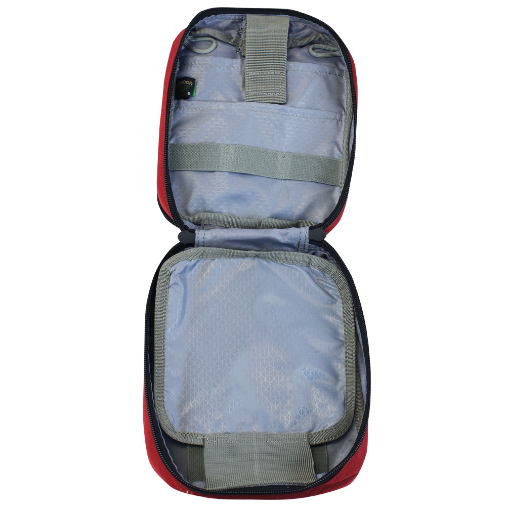 image of the rep away ifak opened up showing the 3 different compartments