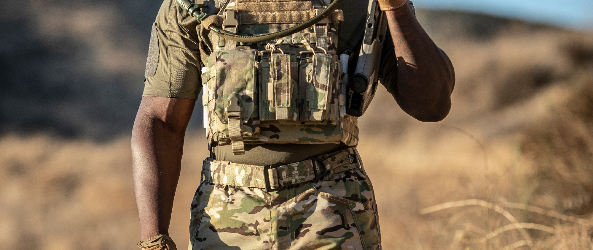 Image of a soldier wearing a multicam instructor belt