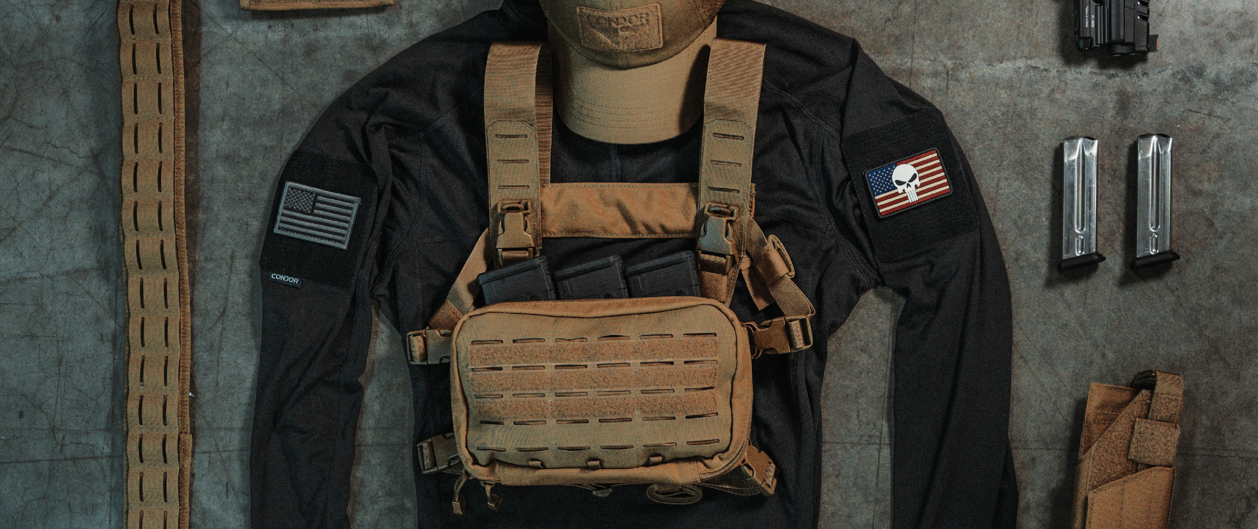 Image of the stowaway laid out with alot of other gear