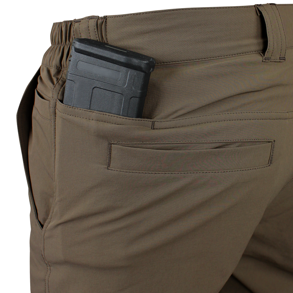 close up image of the magazine pocket near the back pocket of the maverick tactical shorts