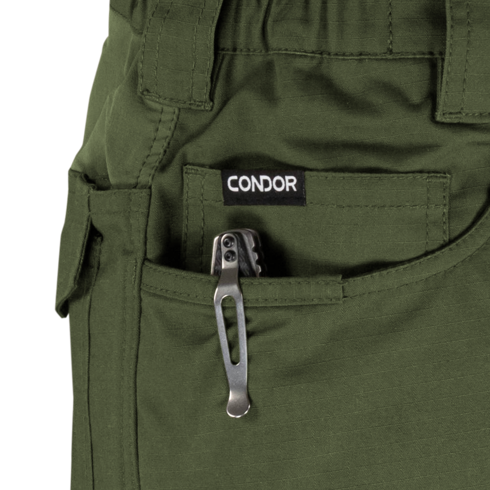 Image showing a reinforced section for tools like pocket knife and above it is another pocket able to hold a pistol magazine