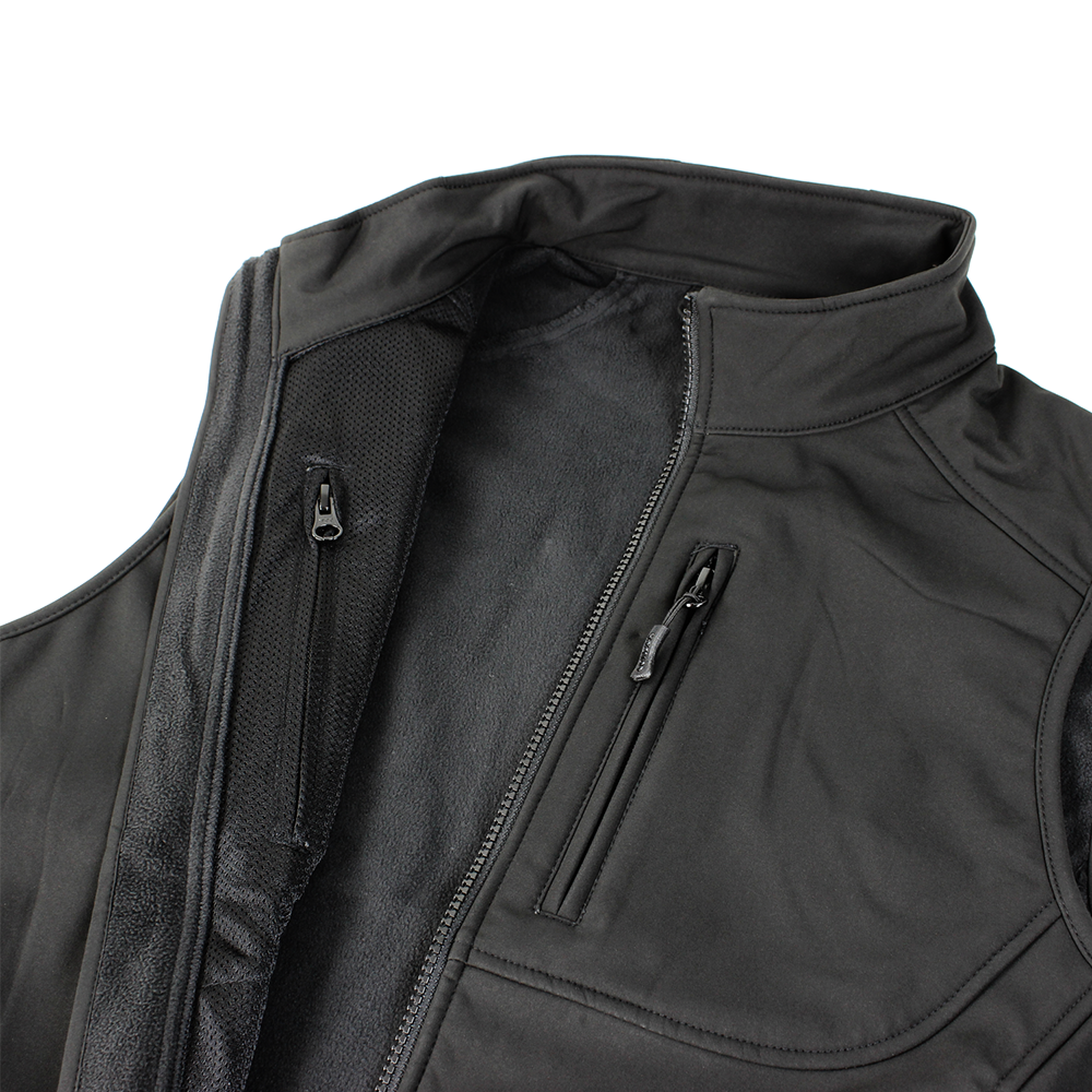 Image close up of the collar, inside pocket, and breast pocket