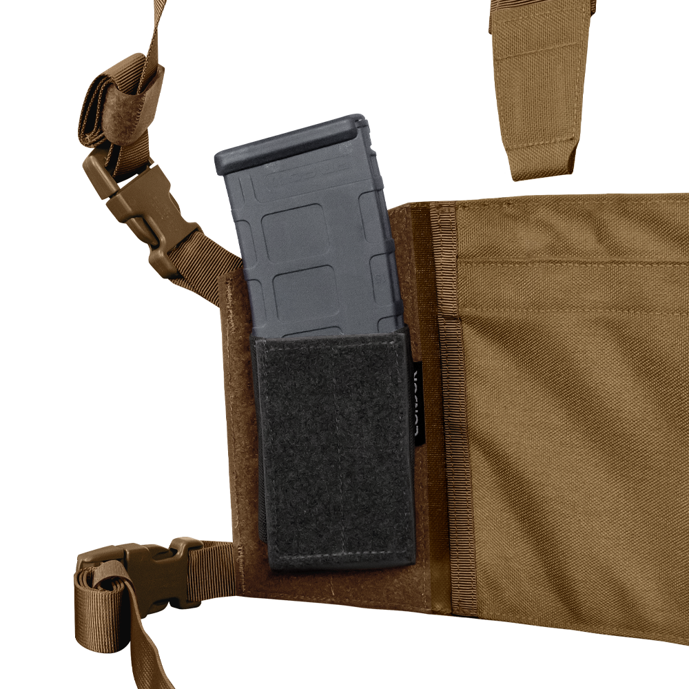 Image of the spot behind the side panels showing how you can add in other hook and loop pouches