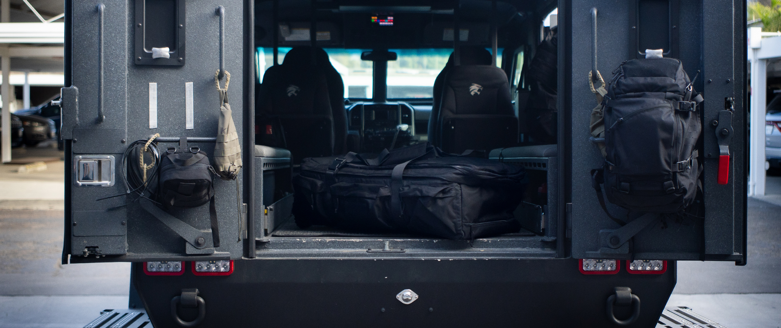 Image of the haul in the back of an armored swat vehicle