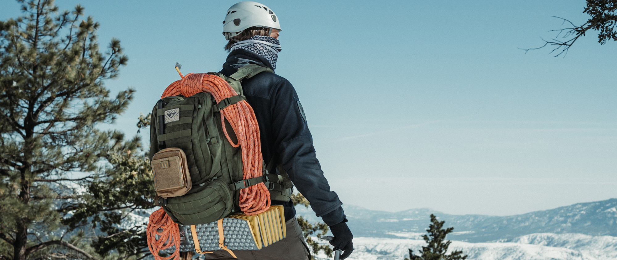 Image off someone with a mountaineering setup on a 3 day assault pack