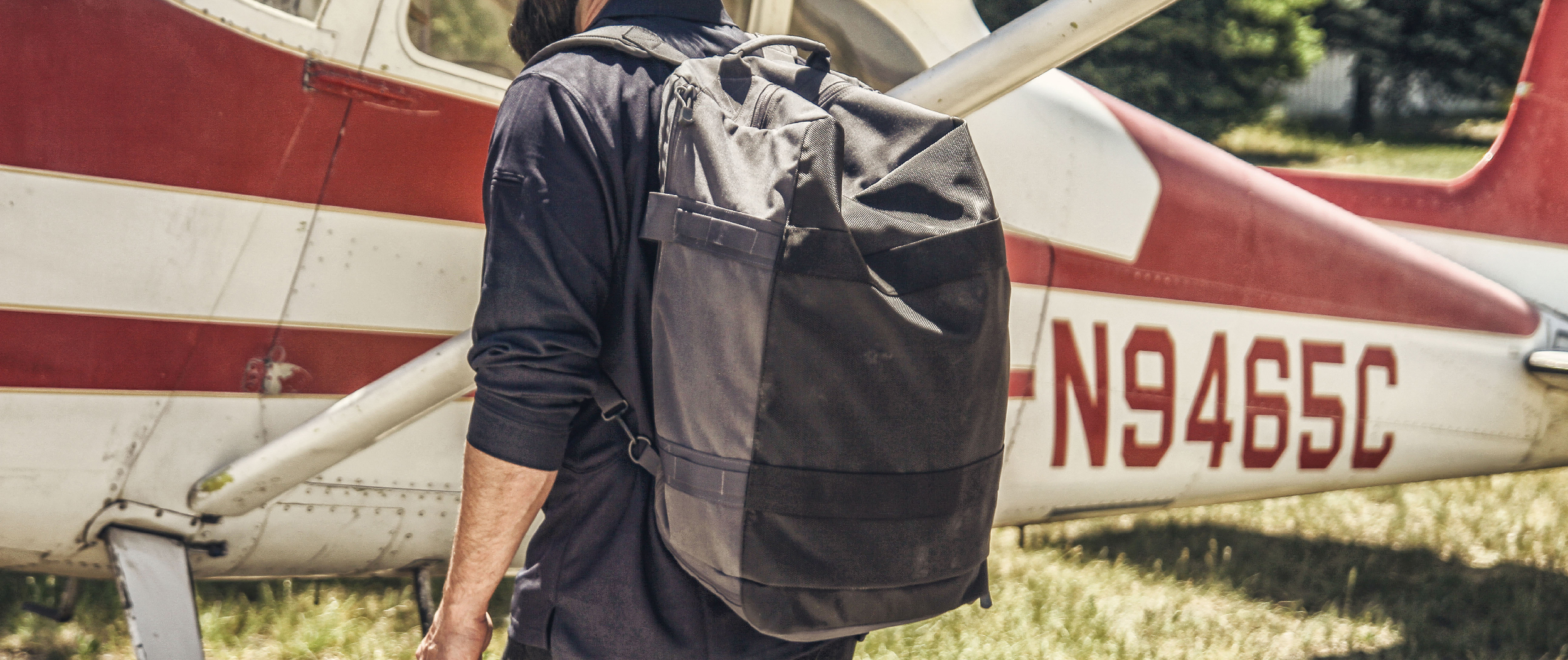 Image of the duffel being carried as a backpack